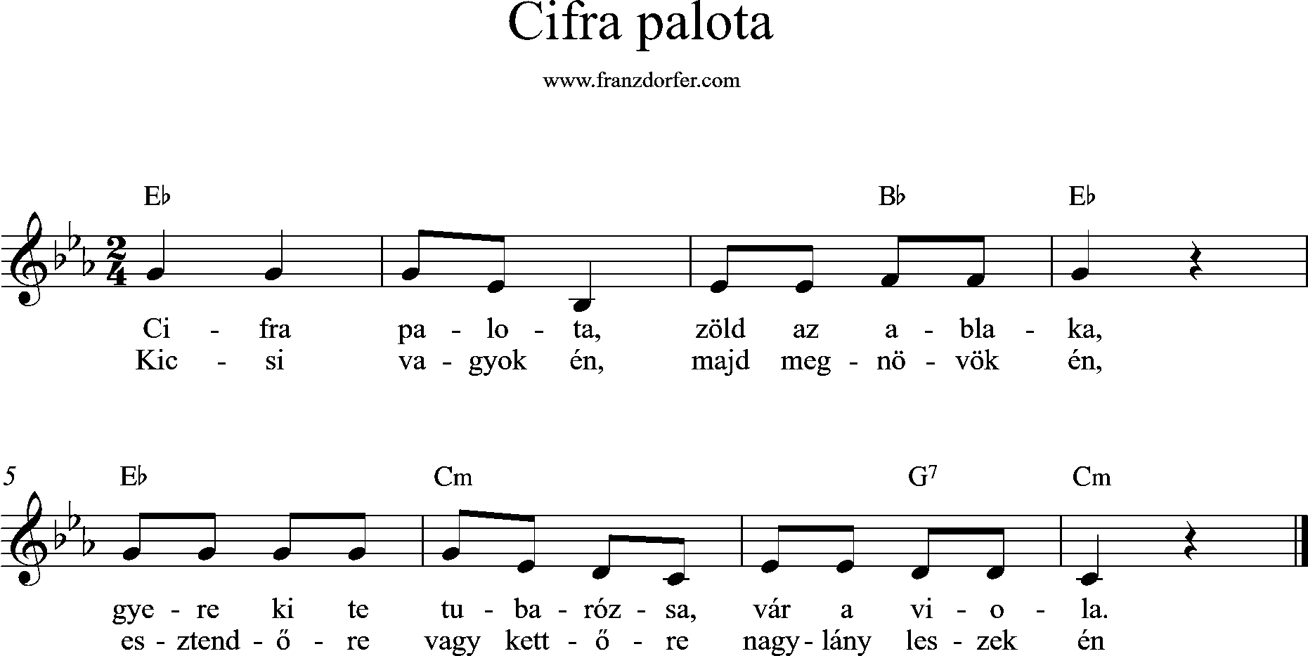 Eb-major, c-minor, Cifra palota